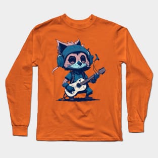 Cartoon Guitarist Raccoon Long Sleeve T-Shirt